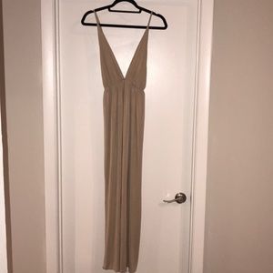 Beige Deep V maxi dress